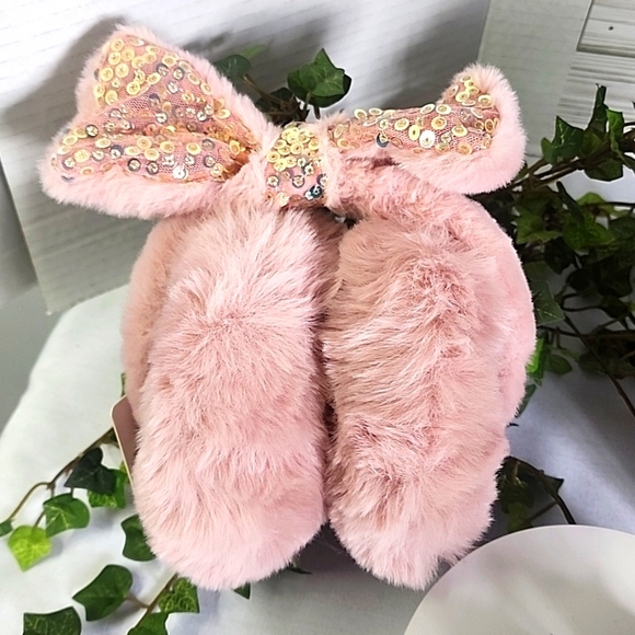 Rose Pink Oversize Earmuffs with Sequin Posable Bow NEW - Picture 3 of 8